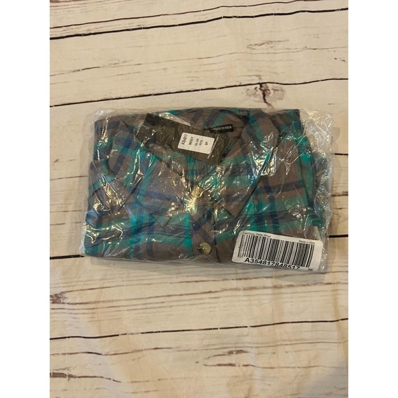 Taloni Collections New Plaid Button Up Floral Black Gray Teal Size Small Petite - Picture 3 of 12